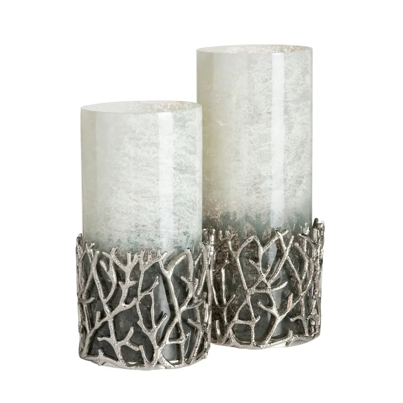 Glass Hurricane with Coral Base Cape May Wicker