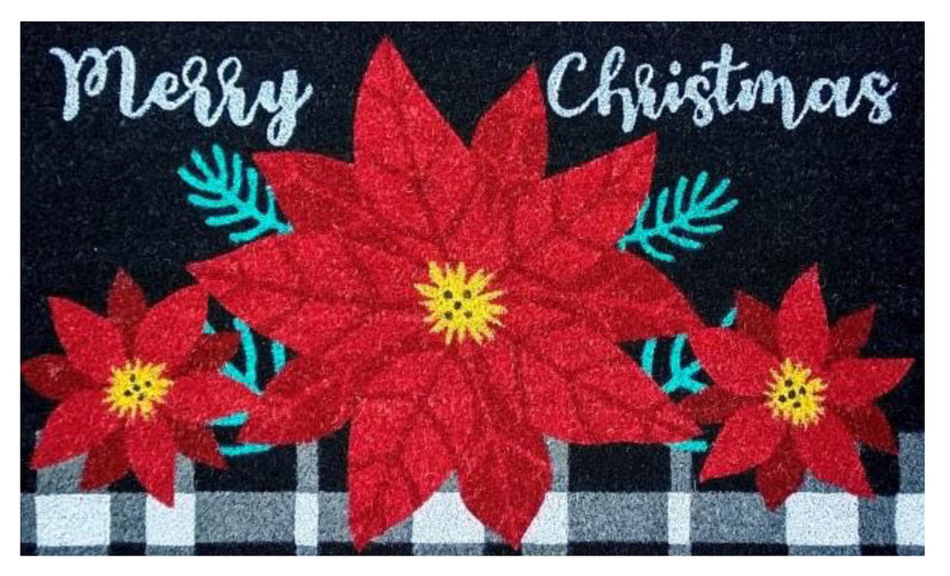 Christmas Poinsettia Fiber Mat