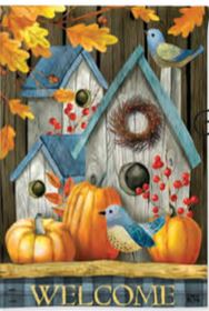 Rustic Fall Birdhouse House Flag