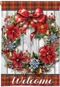 Holiday Poinsettia Wreath House Flag