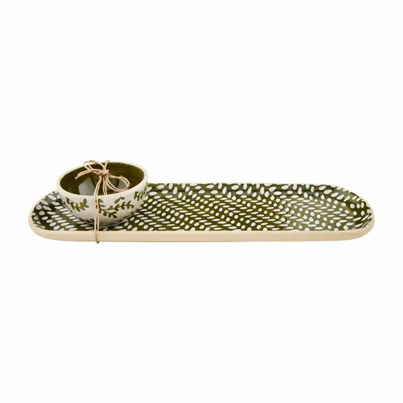 Green Leaf Tray & Dip Bowl Set